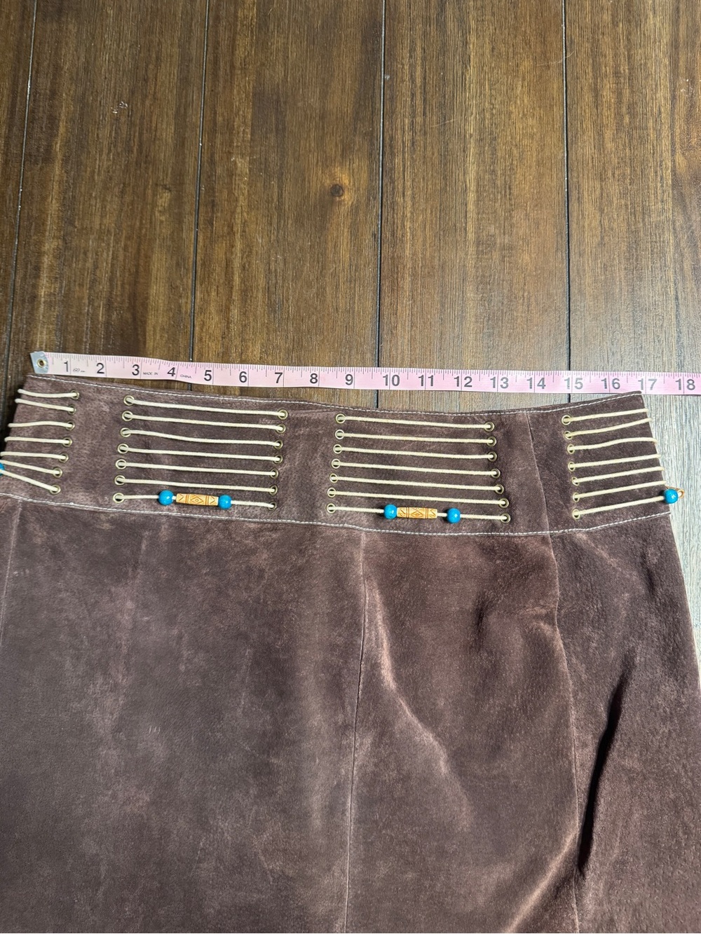 Vintage Y2K Wilsons Leather Maxima Brown Suede Lace Up Western Skirt Sz 12 Boho - Picture 5 of 15